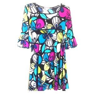 Bright Floral Dress with Bubble Sleeves